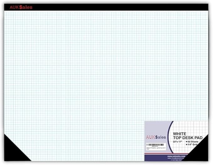 Graph Paper Pad 22"x17", 50 Sheets, 1/4 Inch Grid, 80 GSM, Engineering Drafting by AUKSALES