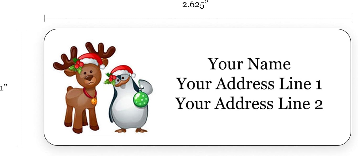 Christmas Holiday Personalized Return Address Labels - Christmas Themed and Design - 1.25" Envelope Seals Included - Made in the U.S.A. (120 Labels)