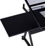 Yaheetech Adjustable Drafting Table & Stool, Tilting Glass Art Desk, Black | Tempered glass top tilts 0-40 degrees for drawing or tracing on a sturdy iron frame, with 2 mesh drawers for craft supplies.