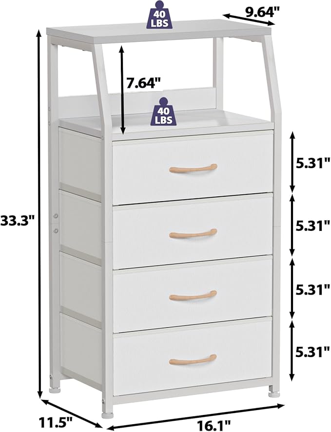 Furnulem Tall 4 Drawers Dresser, Vertical Storage Tower - Image 3