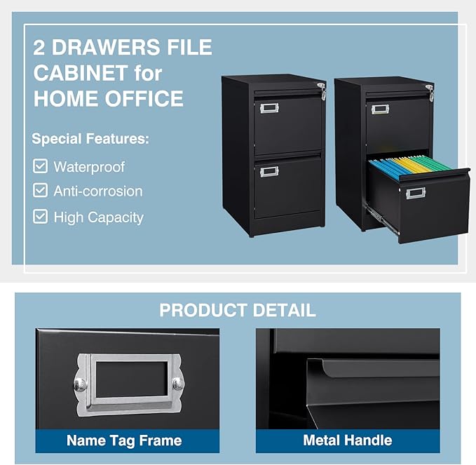 PEUKC 2-Drawer File Cabinet, 16.3" Deep Vertical Metal Filing Cabinet - Image 5