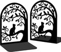 2 Pcs Metal Bookends, Unique Cat Book Ends for Shelves Sturdy Book Organizers and Decorative Books Accessories for Home Office and Library