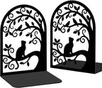 2 Pcs Metal Bookends, Unique Cat Book Ends for Shelves Sturdy Book Organizers and Decorative Books Accessories for Home Office and Library