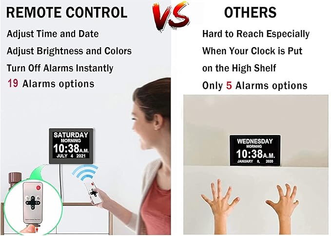 Véfaîî 19 Alarms Dementia Clock 8 Inch Large Display, Auto DST, 10 Levels Auto - Image 6