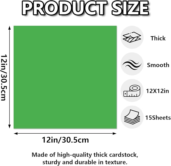 15 Sheets Green Cardstock 12"x12", 250gsm/90lb Heavyweight Cardstock Paper - Image 2