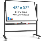 MaxGear Large Black Rolling Whiteboard on Wheels, Reversible Standing