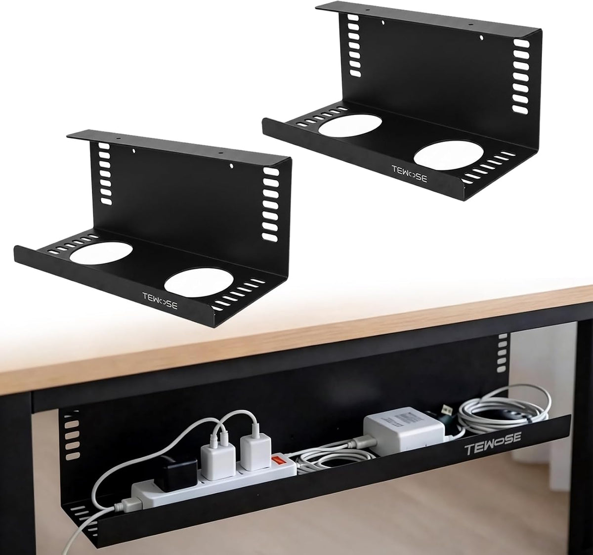 2 Pack Under Desk Cable Management Tray, 15.7 inch, Large, Black