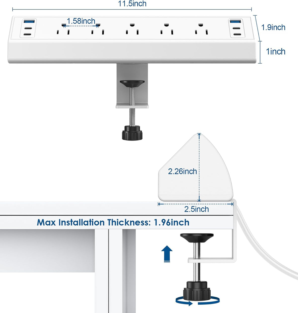Jgstkcity Desk Clamp Power Strip USB C,Table Surge Protector