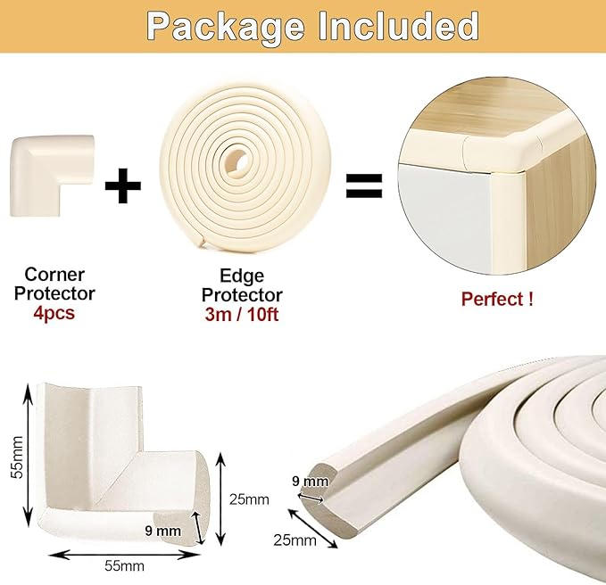 Baby Proof Corners and Edges Protector 10ft Edge+4 Corner Guard, Fireplace Baby - Image 6