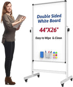 UIFER Rolling Whiteboard, 44 x 26 Double Sided Magnetic Dry Erase Board Height by UIFER