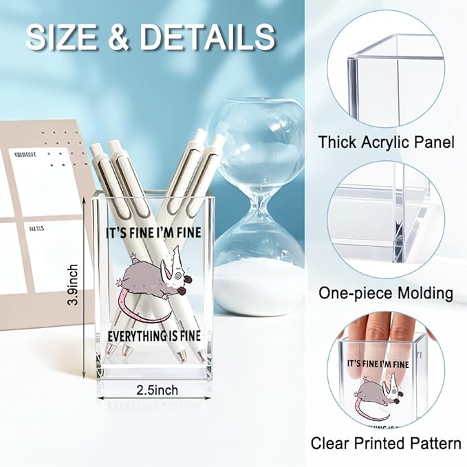 QYUVK It's Fine I'm Fine Everything Is Fin Acrylic Makeup Brush Pencil Holder - Image 2