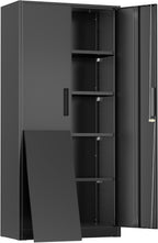 greenvelly metal cabinet, 72" black locking metal storage, main product view