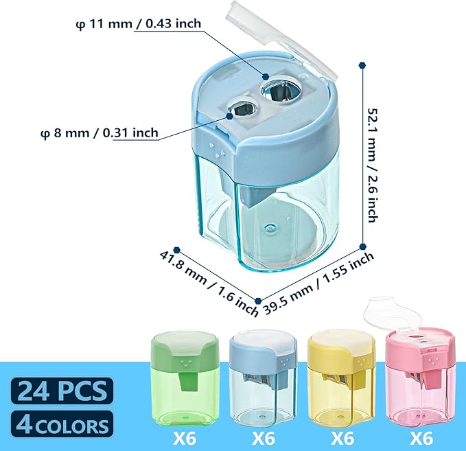 Small Pencil Sharpener for Kids, BOPART 24pcs Colored Pencil Sharpeners Manual - Image 2