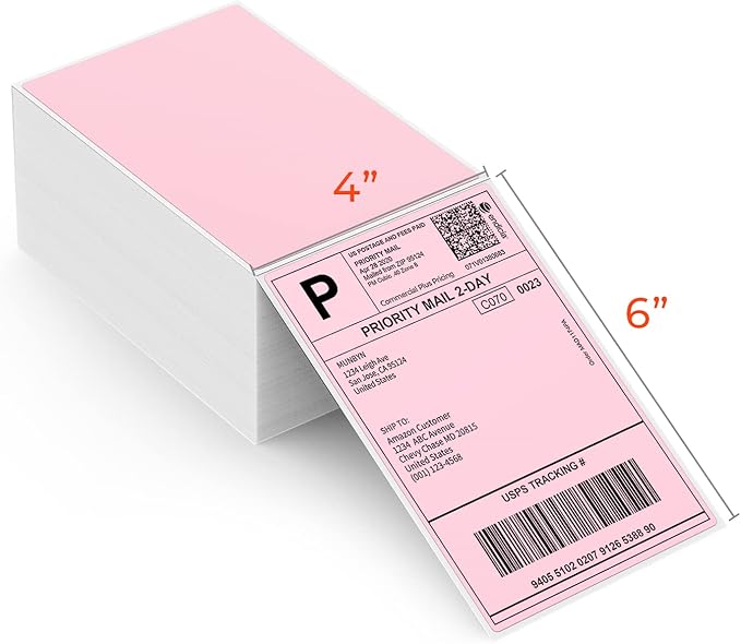 MUNBYN 4"x6" Pink Direct Thermal Shipping Labels, Commercial Grade Permanent by MUNBYN