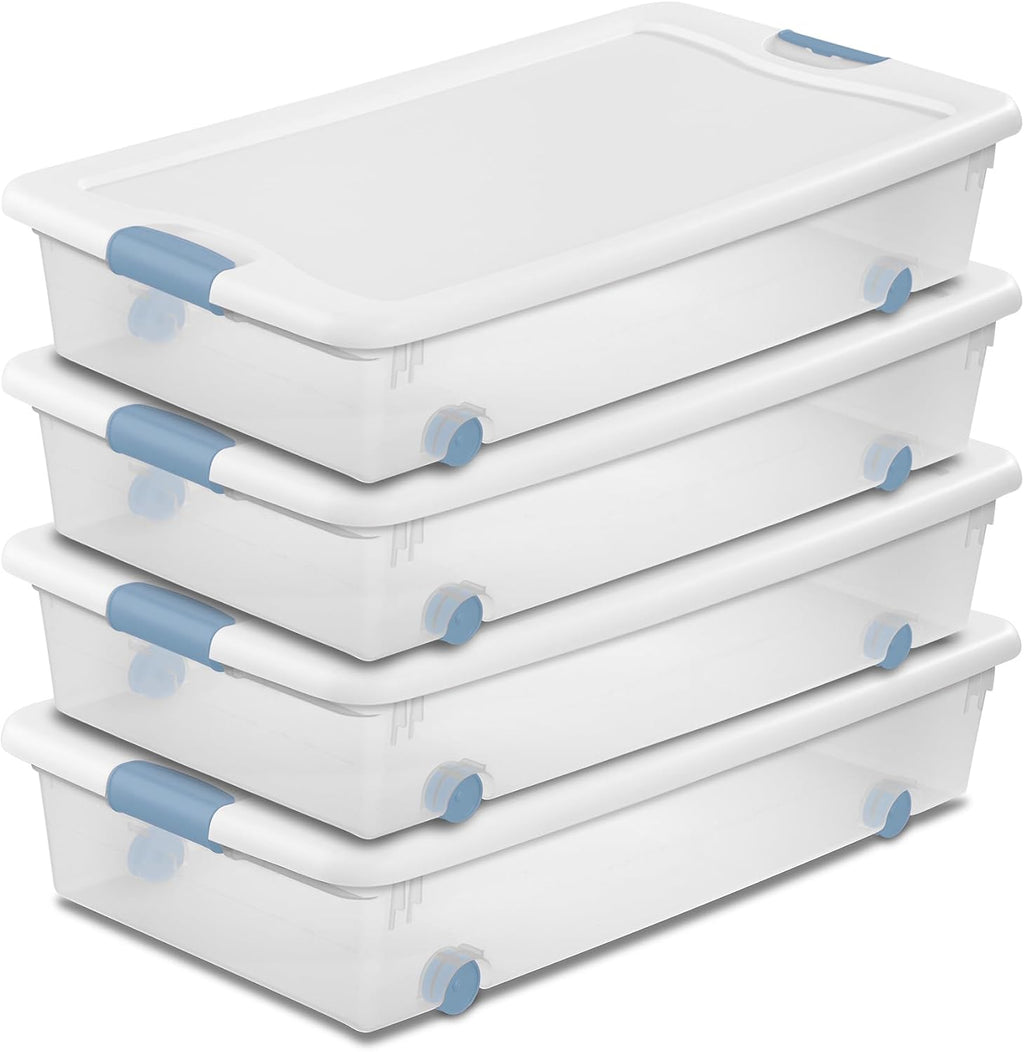 Sterilite 4-Pack Latching Box, Under Bed Storage Bins