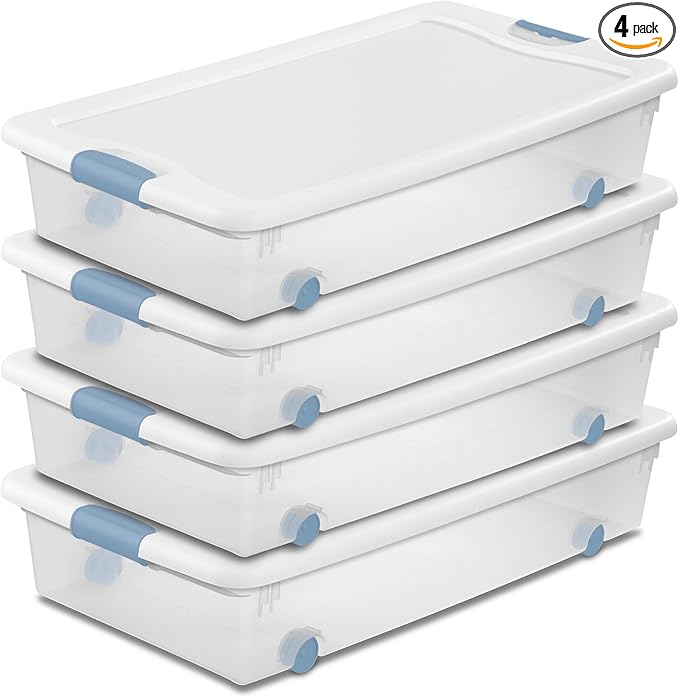 Sterilite 4-Pack Latching Box, Under Bed Storage Bins by Sterilite