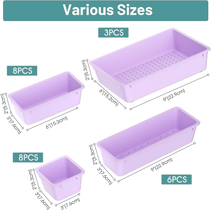 WOWBOX 25 PCS Plastic Drawer Organizer Set, 4 Sizes Desk Drawer Divider - Image 2