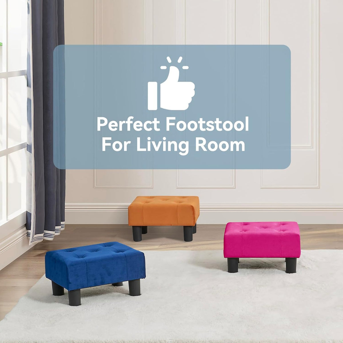 Poofzy Small Foot Stool Ottoman, Velvet Ottoman Foot Rest with Legs, Rectangl...