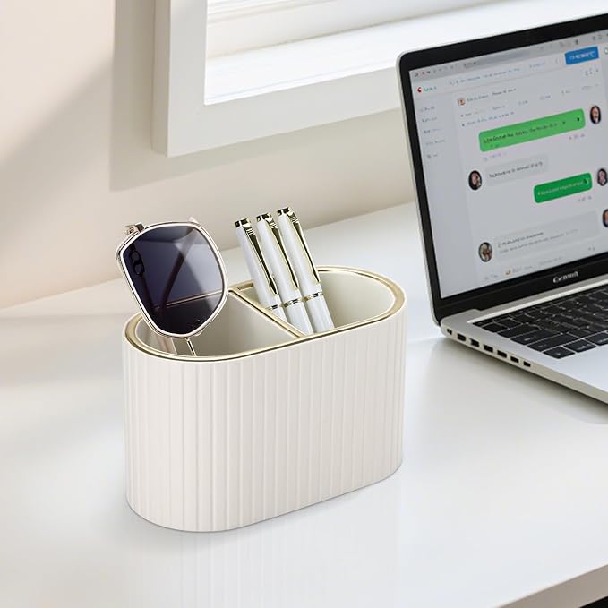 KINGFOM PU Leather Desk Organizer Pen Holder – Dual-Compartment Stylish Pencil - Image 8