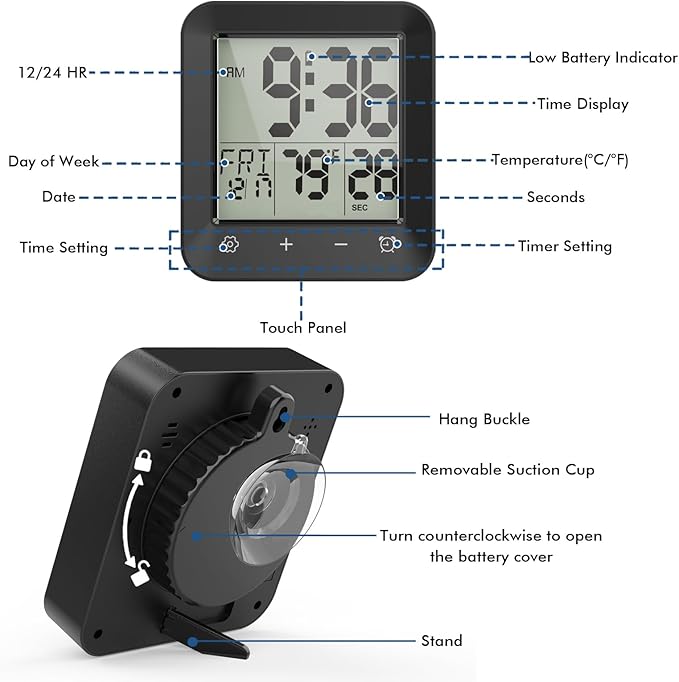 Wisoee Waterproof Shower Clock Timer, Bathroom Clock - Image 7