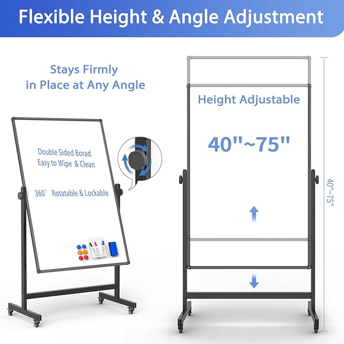 Rolling Whiteboard on Wheels, Double-Sided Magnetic Dry Erase Board - Image 2