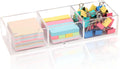 Acrylic 3in1 Sticky Note Holder Desk Organizer with 3 Compartments | with Non-slip Pads,11.8" x 3.94" x 2.36" Self-Stick Memo Pad Dispenser for School Office Home Post Bank