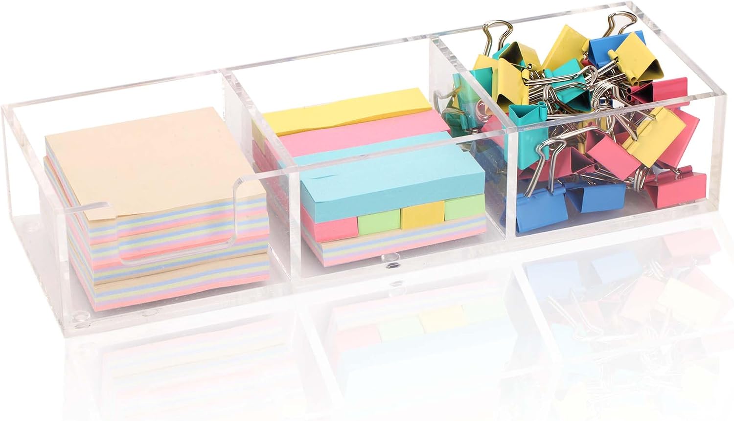 Acrylic 3in1 Sticky Note Holder Desk Organizer with 3 Compartments | with Non-slip Pads,11.8" x 3.94" x 2.36" Self-Stick Memo Pad Dispenser for School Office Home Post Bank
