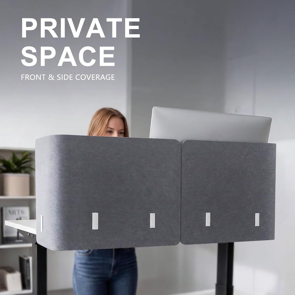 desk privacy panel, 48" × 19" l-shaped cubicle, close-up detail