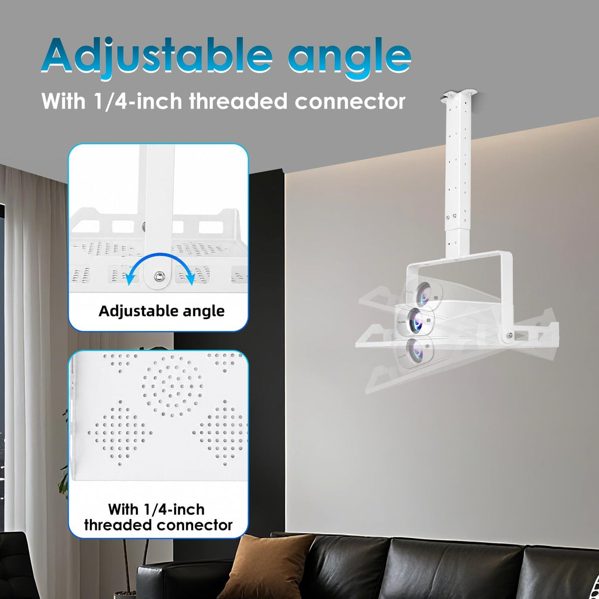 3 in 1 Projector Ceiling Mount with Tray, Height Adjustable, 90° Tilt