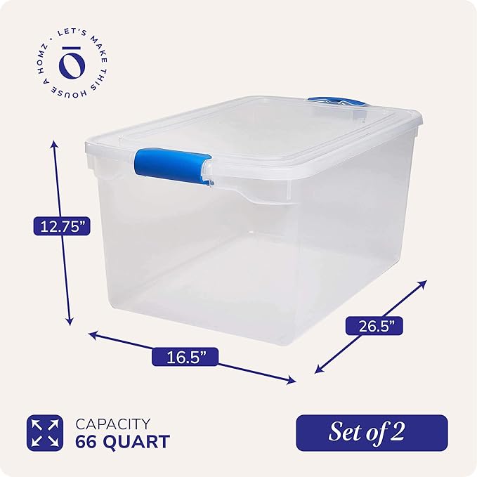 HOMZ 2-Pack Latching Lid, Large Clear Plastic Storage Bins - Image 4