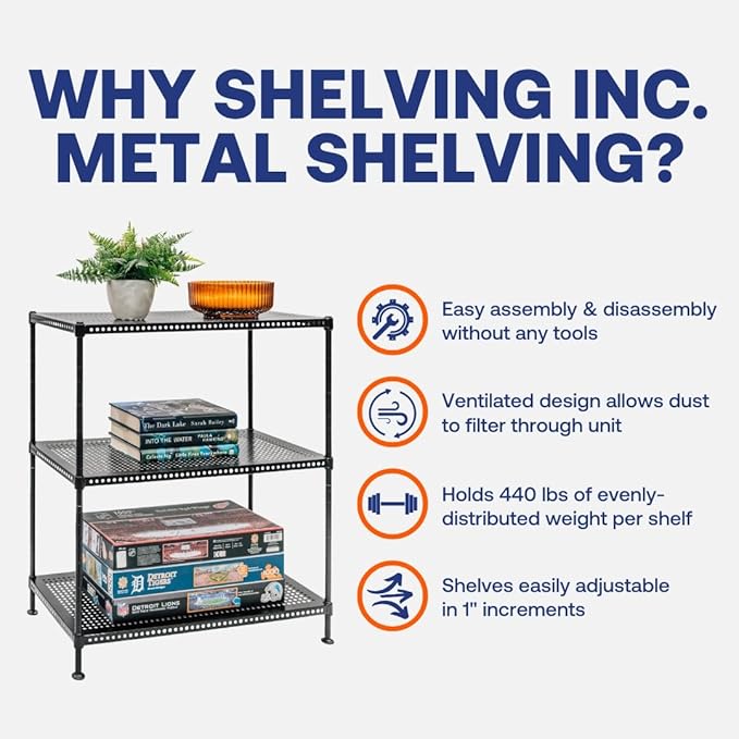 Shelving Inc. 12" d x 24" w x 28" h 3-Tier Perforated Metal Shelving, Standard - Image 4