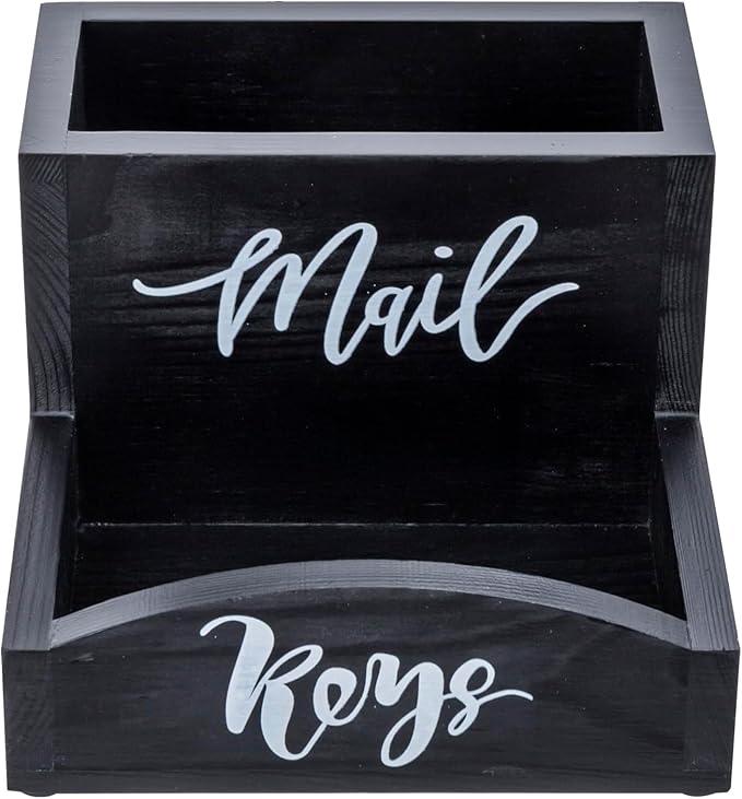 MyGift Urban Modern Mail Holder and Key Organizer Tray in Black Stained Solid - Image 6