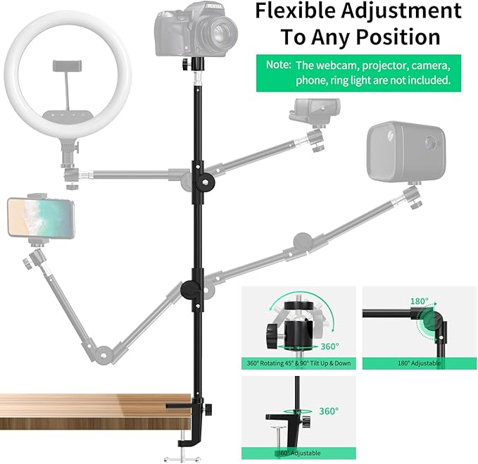 Webcam Stand Camera Mount with Phone Holder & 5/8" Screw, 22in Flexible - Image 3