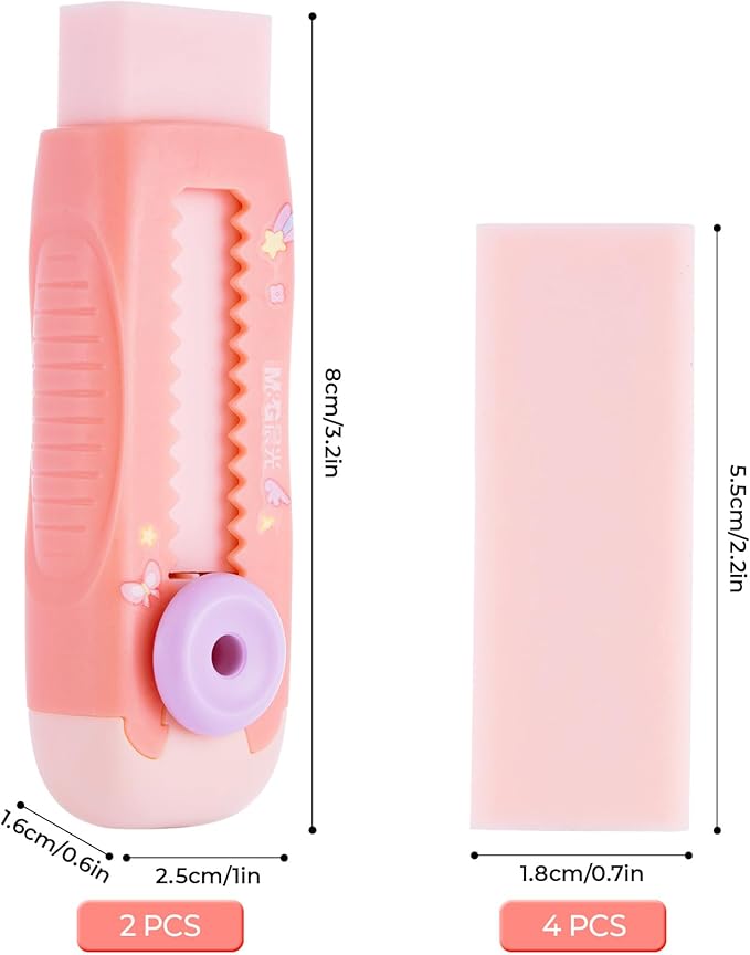 M&G 2+4 Pack Rubber Erasers Sliding Retractable Eraser, 2 Pack Cute Erasers - Image 3
