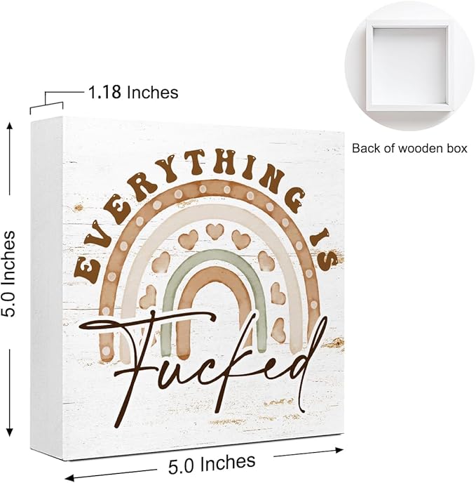 Office Wooden Block Sign Everything Is Mess 5x5x1 INCH Sign, Dark Humor Decor - Image 2