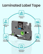 6-Pack Label Maker Tape 12mm 0.47" Black Tze-335 Replacement - Image 4