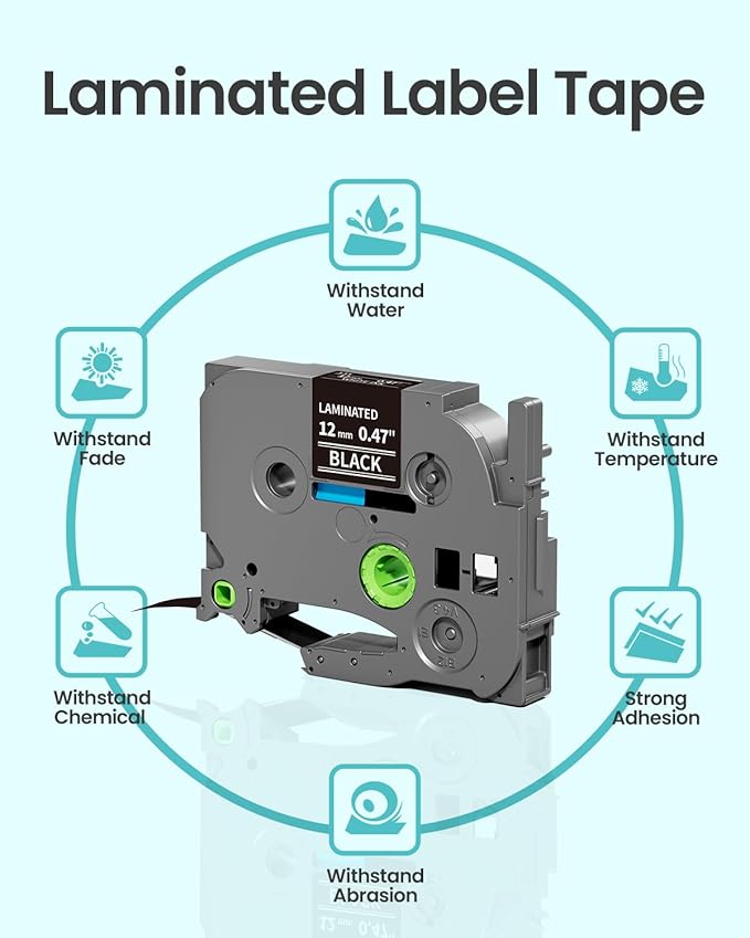 6-Pack Label Maker Tape 12mm 0.47" Black Tze-335 Replacement - Image 4