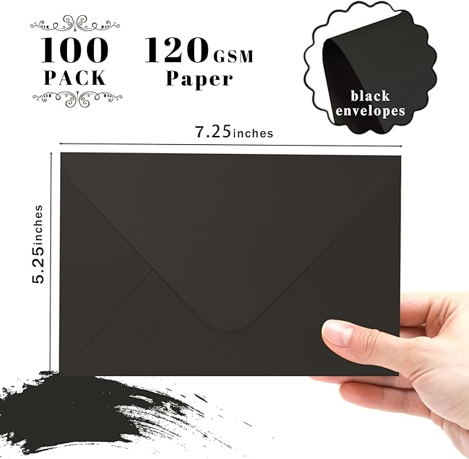 A7 Black Envelopes 100 Pack, Goefun V Flap Invitation Envelopes - Image 2