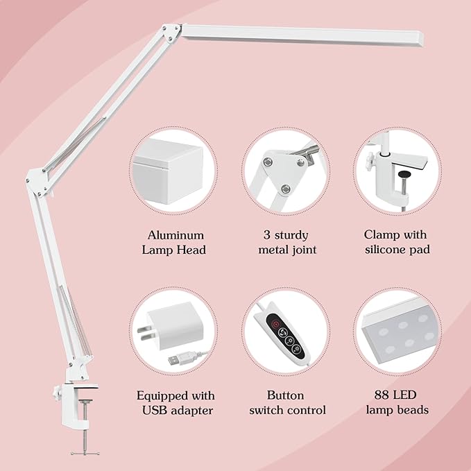 BZBRLZ LED Desk Lamp, Manicure Table Lamp, Dimmable Eye-Caring Drafting Light - Image 3