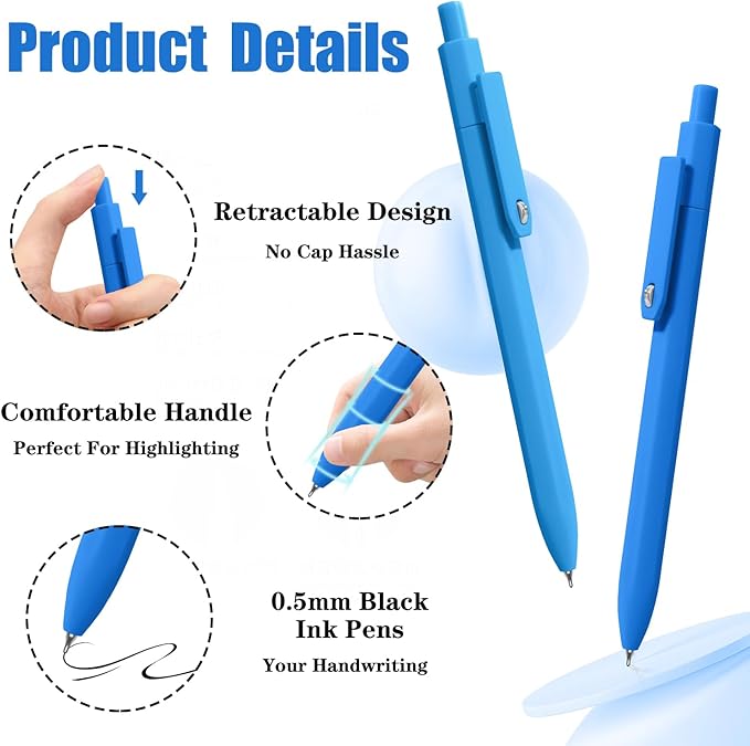 Piochoo Pens, 0.5mm Black Ink Gel Pens, Quick Dry No Smudge, Smooth Writing - Image 5