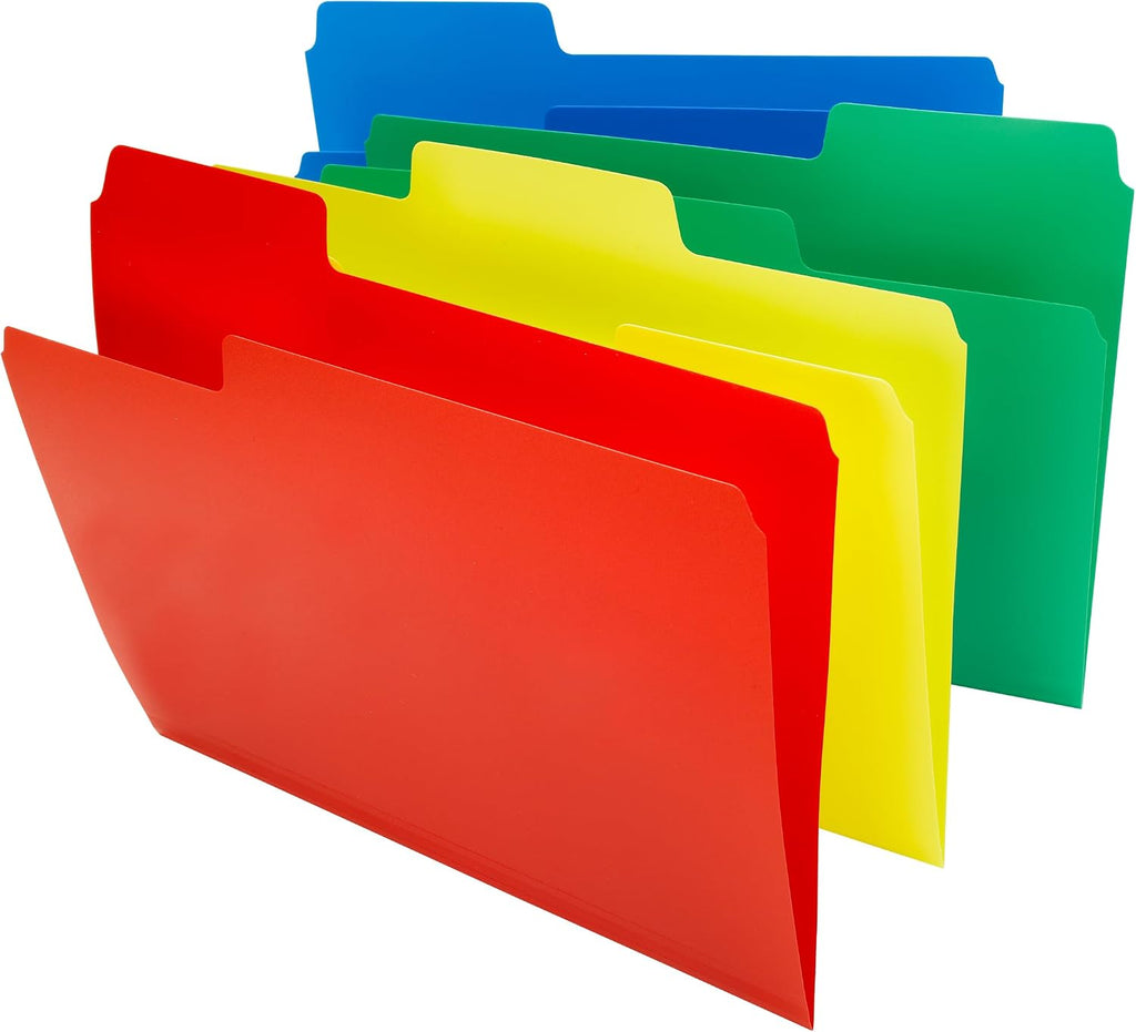 Smead SuperTab Poly Plastic File Folders for Documents, Set of 36 Plastic Folders, 1/3-Cut Tabs, File Folders Letter Size, Assorted Primary Colors, Office Supplies, School Supplies