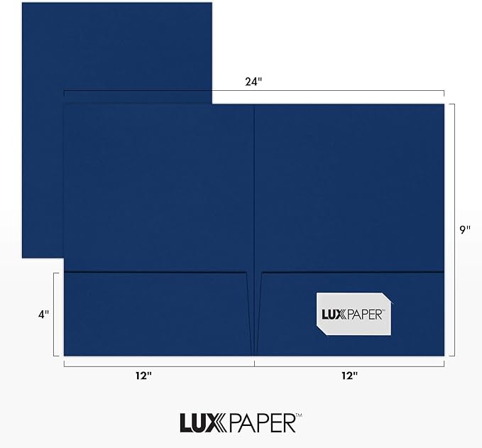 LUXPaper 9" x 12" Presentation Folders | Two Pocket | Navy Blue | 100lb. Cover - Image 3