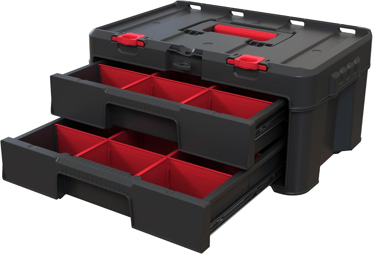 Keter Stack & Roll Heavy Duty 2 Drawer DIY Tool storage Unit Black 253384