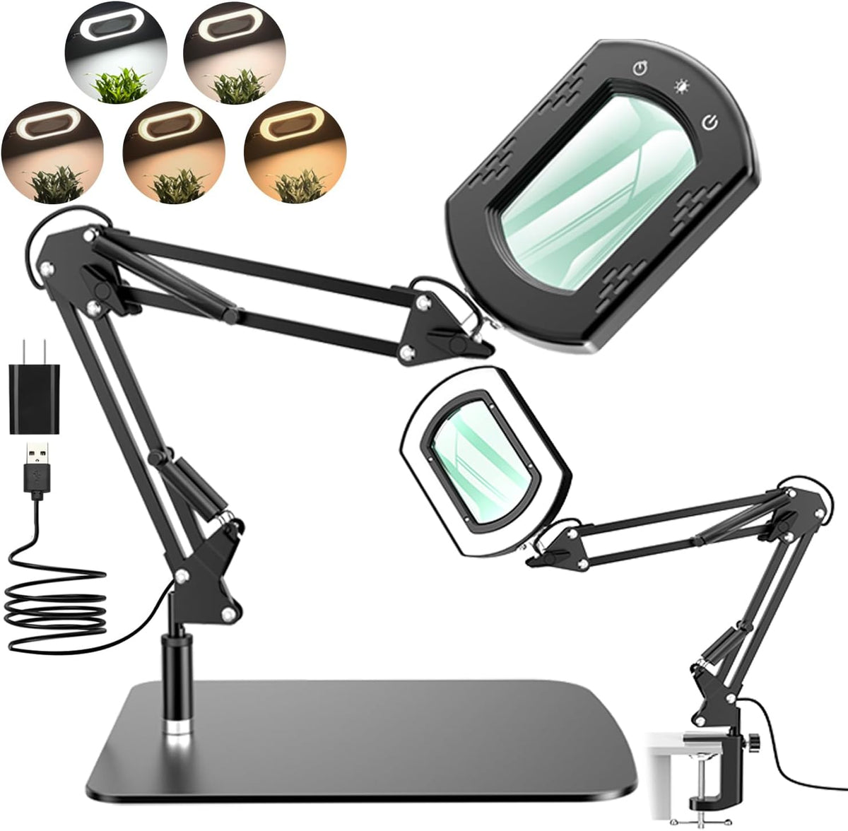 15X Rectangle Magnifying Glass with Light and Stand, Hands-Free Real Glass Li...