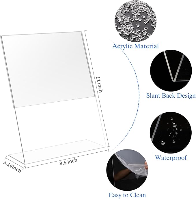 WAEFNO 18 Pack Acrylic Sign Display Stand 8.5 X 11, L Shape Clear Plastic Sign - Image 2
