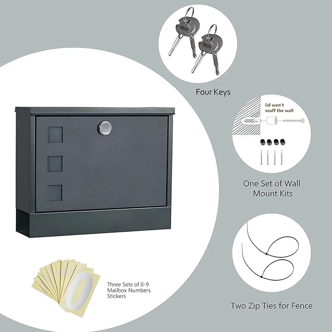 LAND·VOI Locking Mailbox Wall Mounted, Metal Postbox - Image 3