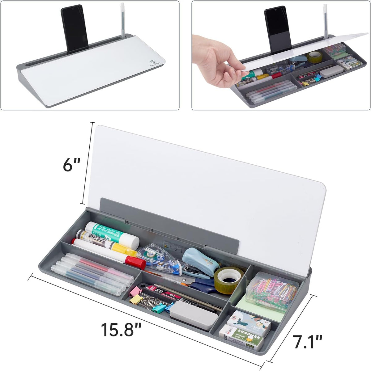 Small Desktop Glass Whiteboard Dry-Erase-Board - Computer Keyboard Stand Whit...