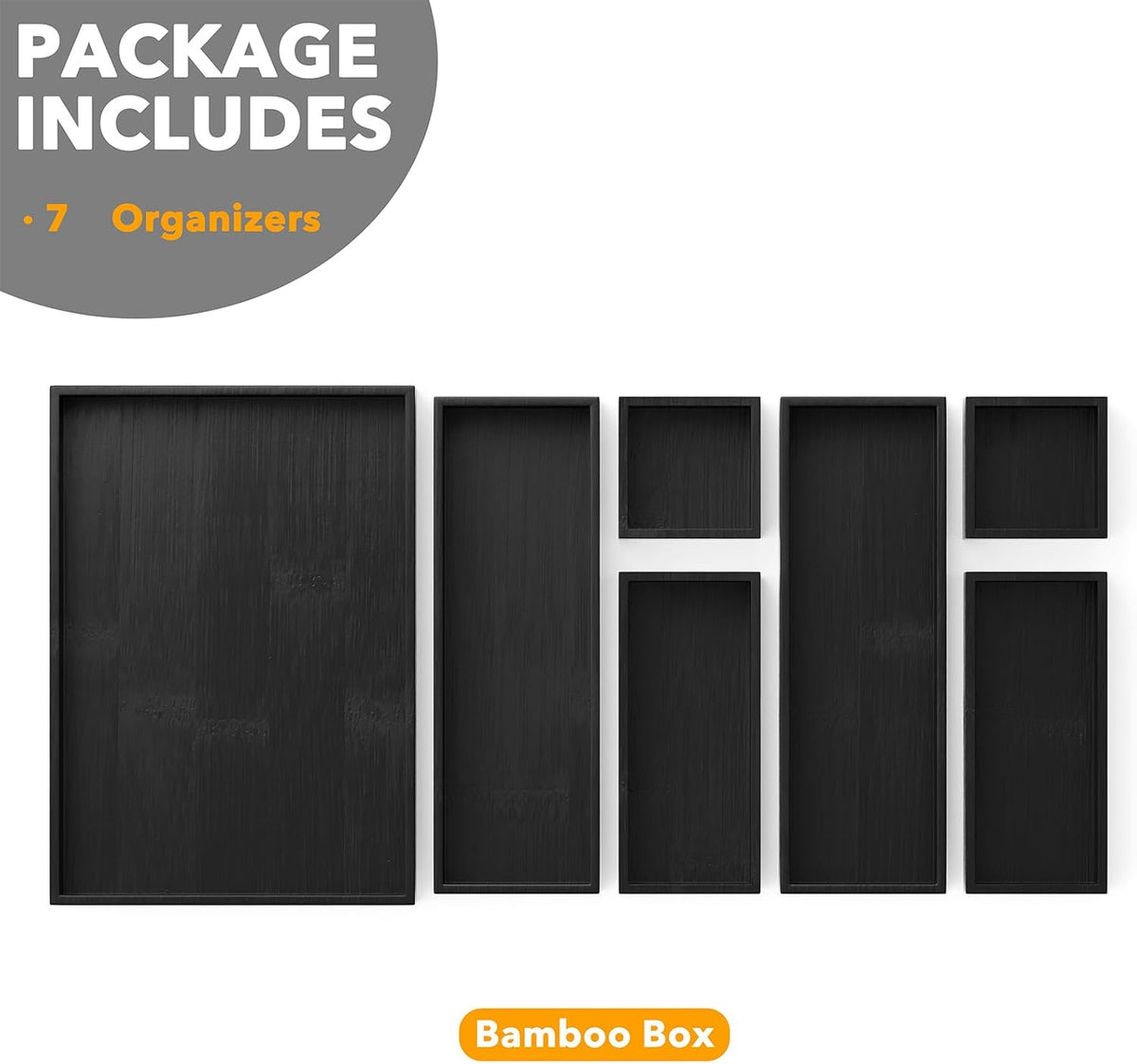 SpaceAid 7-Piece Bamboo Drawer Organizer Storage Boxes Set, Wood Tray Junk Dr...