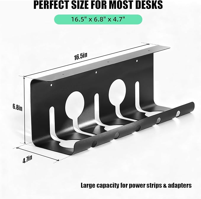 2 Pack Under Desk Cable Management Tray, 16.5" L x 4.7" W x 6.8" H, Wire - Image 2