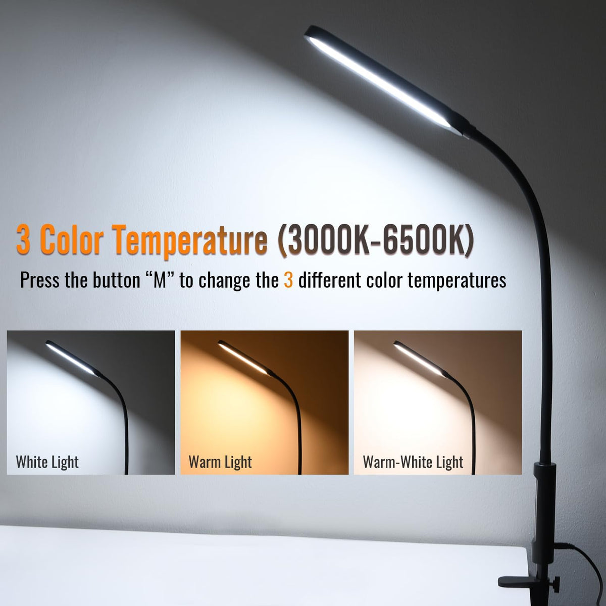 18W 3000LM LED Clamp Desk Lamp, CRI 95, Touch and Remote Control